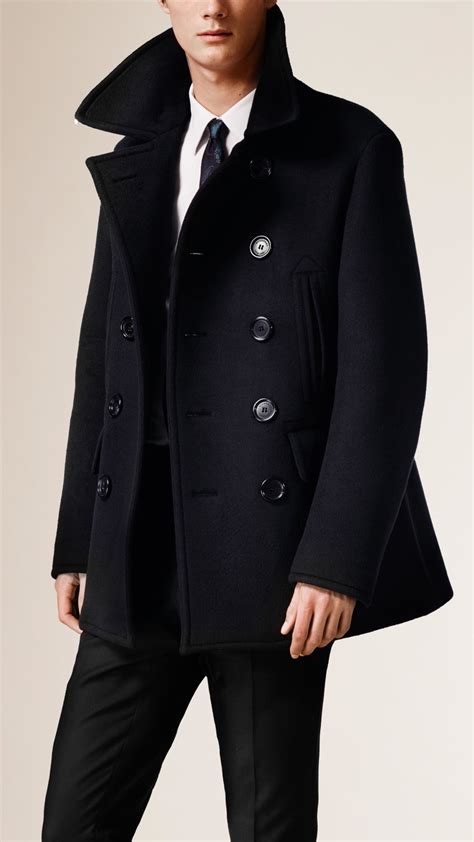 mens burberry navy pea coat|burberry wool pea coats men's.